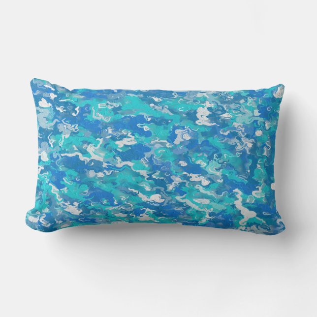 Coussin Rectangle Peinture bleu classique et turquoise (Recto)