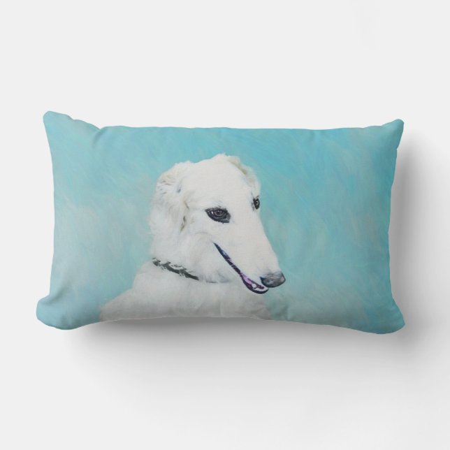 Coussin Rectangle Peinture de Borzoi (Blanc) - Joli Chien d'origine (Recto)