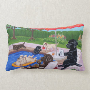 Coussin Rectangle Peinture de Labradors 2 de réception au bord de la