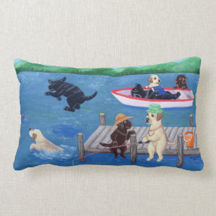 Coussin Rectangle Peinture de Labradors d'amusement de lac