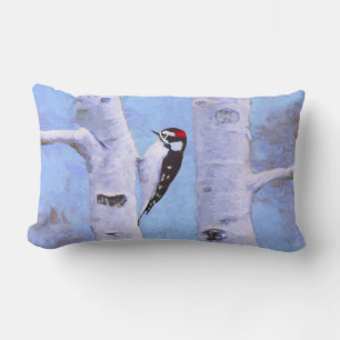 Coussin Rectangle Peinture Downy Woodpecker - Art original pour oise