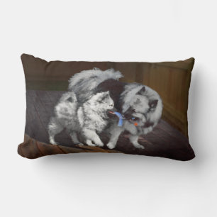 Coussin Rectangle Peinture Keeshond Playtime - Jolie art original ch