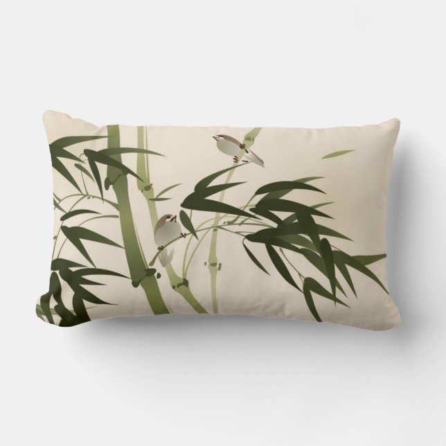 Coussin Rectangle Peinture orientale de style, branches en bambou (Recto)