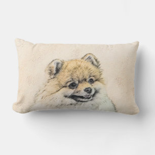 Coussin Rectangle Peinture Poméranienne (orange) - Art Chien origina