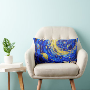 Coussin Rectangle Peinture Vortex Galaxie Céleste Bleu Or Cosmique