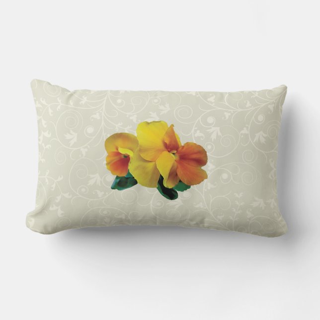 Coussin Rectangle Pensées Jaune Clair et Orange (Recto)
