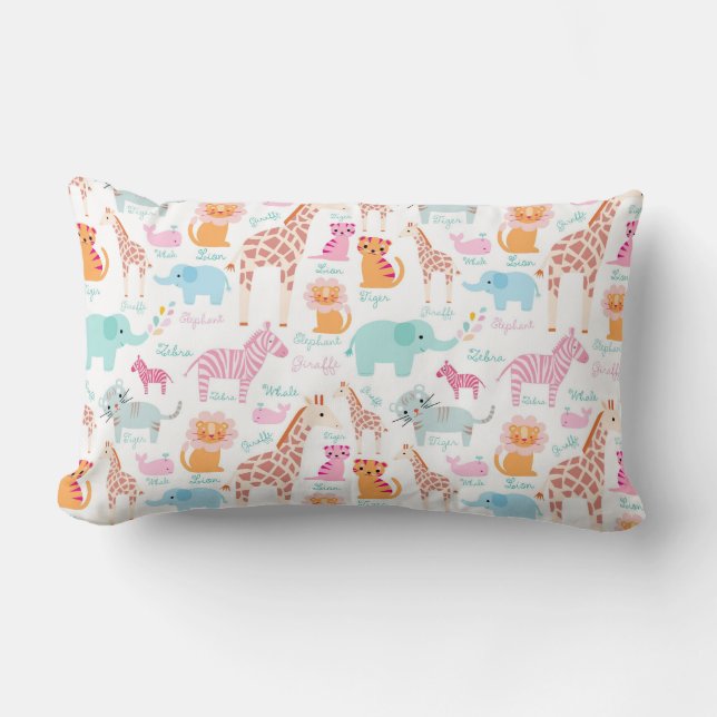 Coussin Rectangle Pépinière Safari Animals Imprimer (Recto)