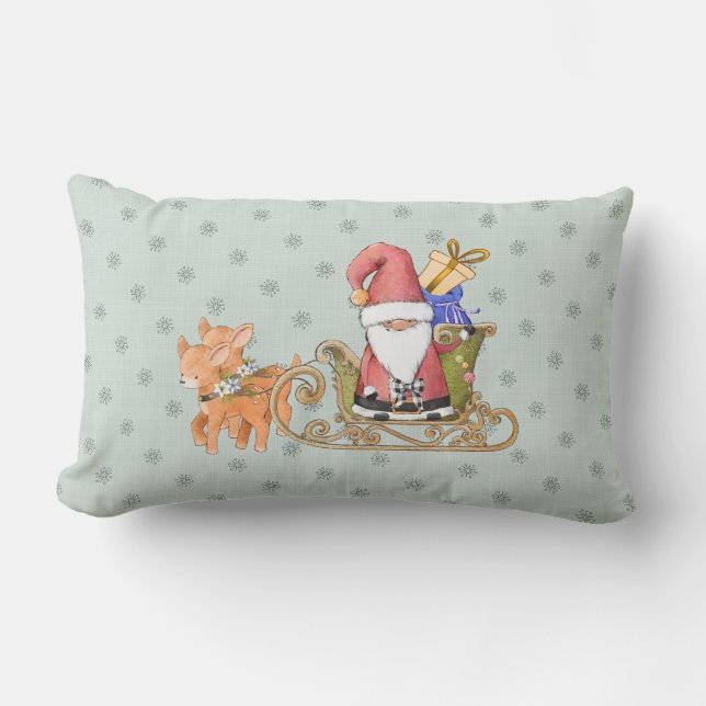 Coussin Rectangle Père Noël avec rennes et poussette personnalisée (Recto)