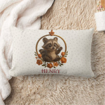 Personalized Lumbar Pillow – Woodland Raccoon Baby