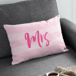 Coussin Rectangle Personnaliser avec le nom Mme Rayures Rose Élégant