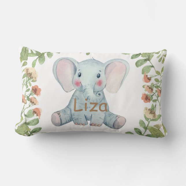 Coussin Rectangle Personnaliser l'aquarelle éléphant vert pépinière (Recto)