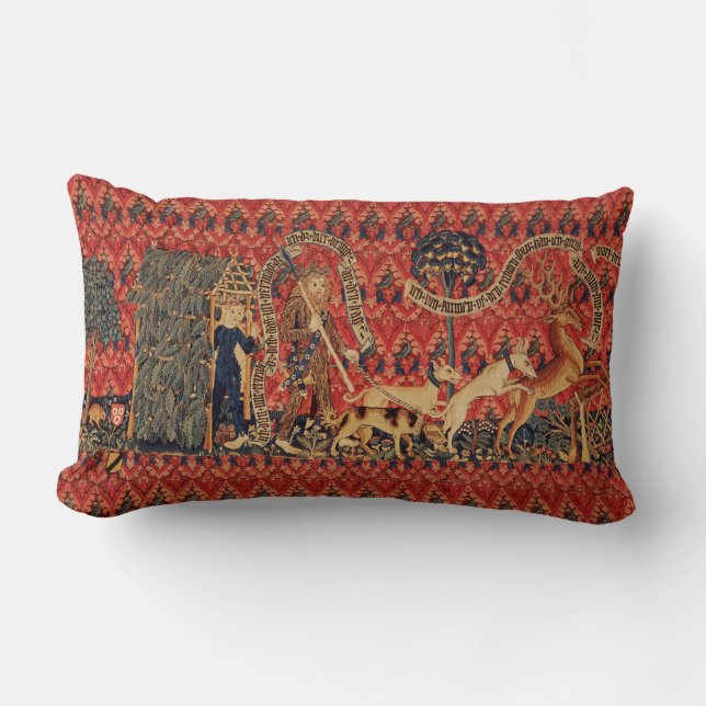Coussin Rectangle PERSONNES SAUVAGES EN CHASSE DE CERF, Animaux, Flo (Recto)