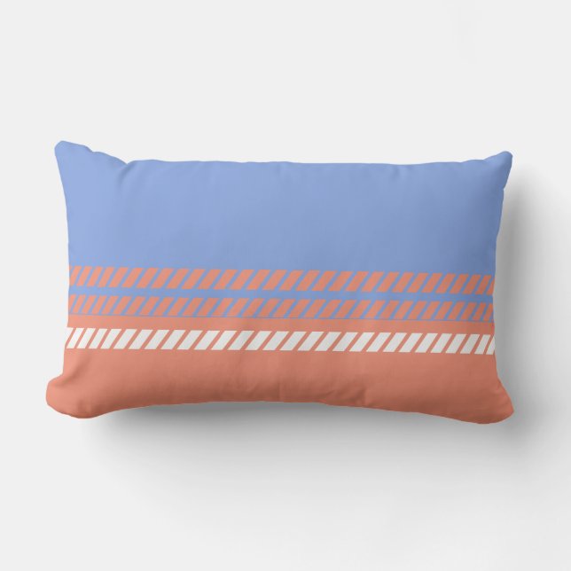 Coussin Rectangle Pervenche Classique et Corail avec Rayures  (Recto)