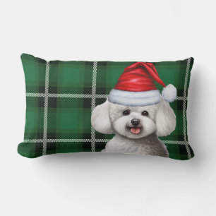 Coussin Rectangle Petit Amant Noël Bichon Frise Chien Vert Plaid