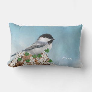 Coussin Rectangle Petit Oiseau mignon, Fleurs et Calligraphie