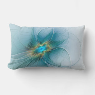 Coussin Rectangle Petite Beauté Moderne Bleu Or Fractal Art Flower