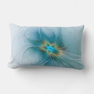 Coussin Rectangle Petite Beauté Moderne Fleur d'Art Fractal Bleu Or