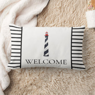 Coussin Rectangle Phare noir et blanc de la côte marine