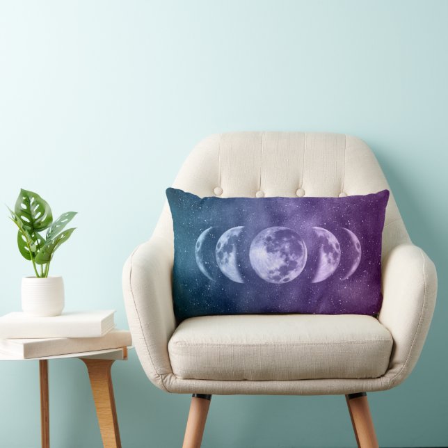 Coussin Rectangle Phases turquoises de la lune pourpre Motif céleste (Chaise)