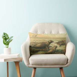 Coussin Rectangle Phoques léopards, Animaux aquatiques vintage Vie m