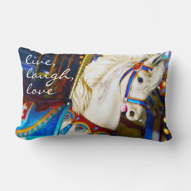 Coussin Rectangle Photo Cheval du Carrousel Blanc Citation d'amour R (Recto)