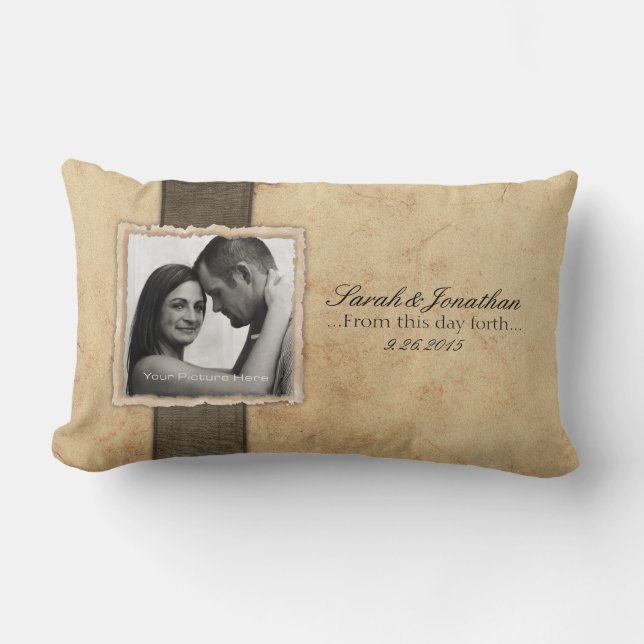 Coussin Rectangle Photo Fiançailles Mariage rustique de cravate (Recto)
