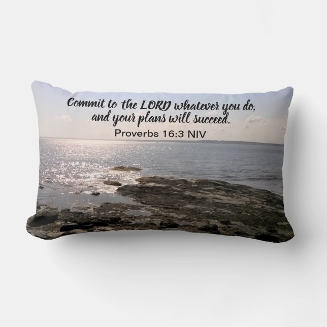 Coussin Rectangle Photo Océan Atlantique avec succès biblique Verse (Recto)