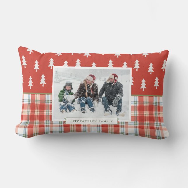 Coussin Rectangle Photo personnalisée de l'aquarelle de Noël Plaid (Recto)