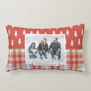 Coussin Rectangle Photo personnalisée de l'aquarelle de Noël Plaid