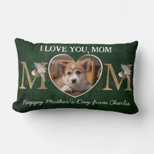 Coussin Rectangle Photo personnalisée du coeur floral de maman du ch
