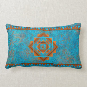 Coussin Rectangle Pics Turquoise géométrique du sud-ouest