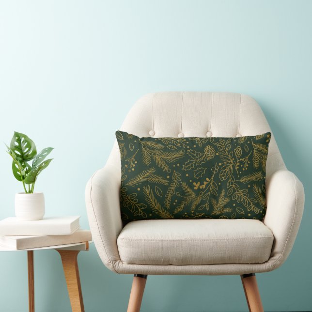 Coussin Rectangle Pin et houx dorés (Chaise)
