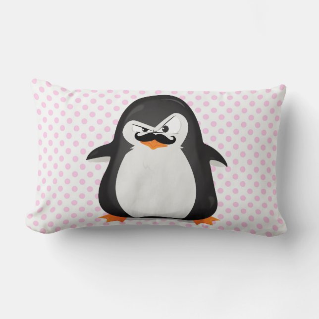 Coussin Rectangle Pingouin blanc noir mignon et moustache drôle (Recto)