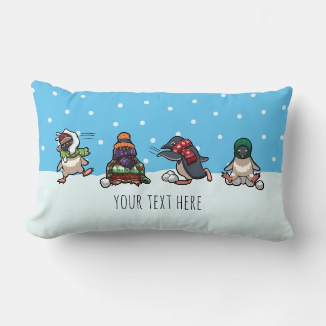 Coussin Rectangle Pingouins de neige d'hiver Cartographie de Noël (Recto)
