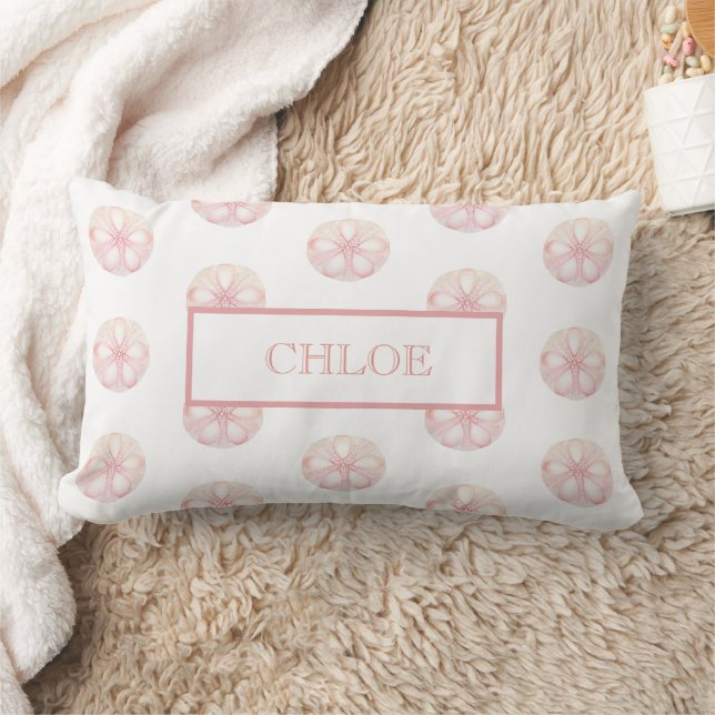 Coussin Rectangle Pink and White Girls Sand Dollar personnalisé (Couverture)