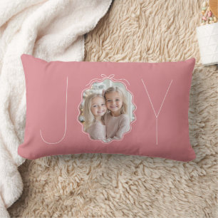 Coussin Rectangle Pink JOY Simple Bow Wavy Photo Noël