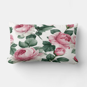 Coussin Rectangle Pink Roses Floral Throw Pillow