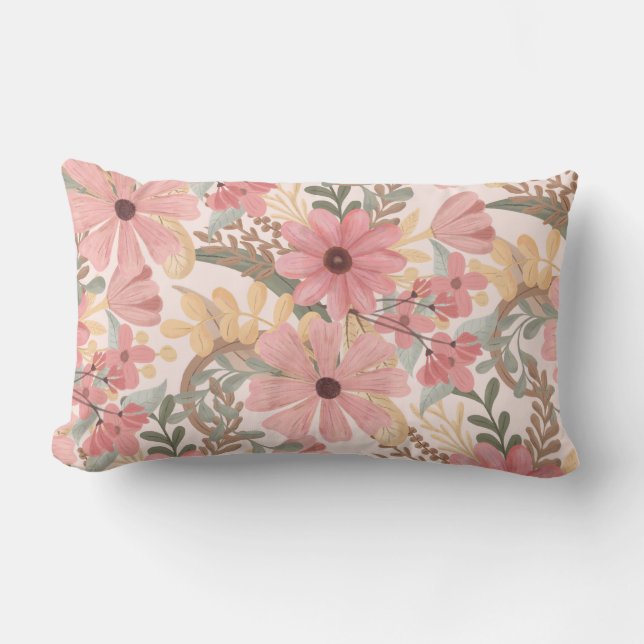 Coussin Rectangle Pink Sage Vert Floral Feuille Motif d'aquarelle (Recto)