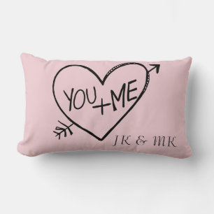 Coussin Rectangle Pink You and Me Heart monogramme