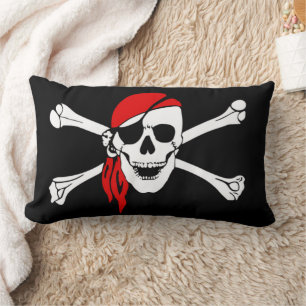 Coussin Rectangle Pirate crâne et os croisés