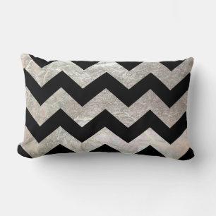 Coussin Rectangle PixDezines faux chevron argent+noir