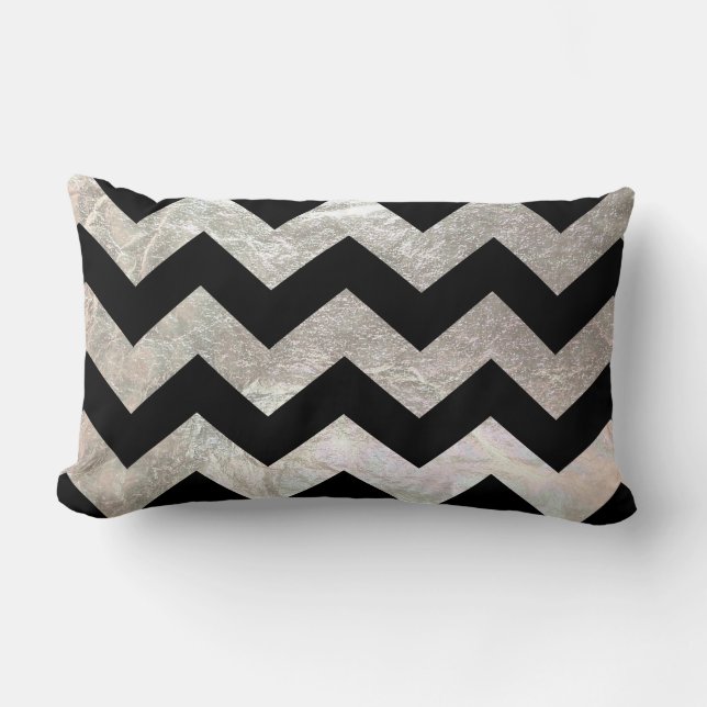 Coussin Rectangle PixDezines faux chevron argent+noir (Recto)
