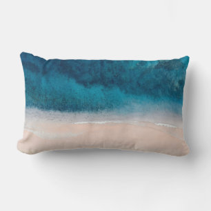 Coussin Rectangle PixDezines PLAGE DE SABLE ROSE MER BLEUE PROFONDE