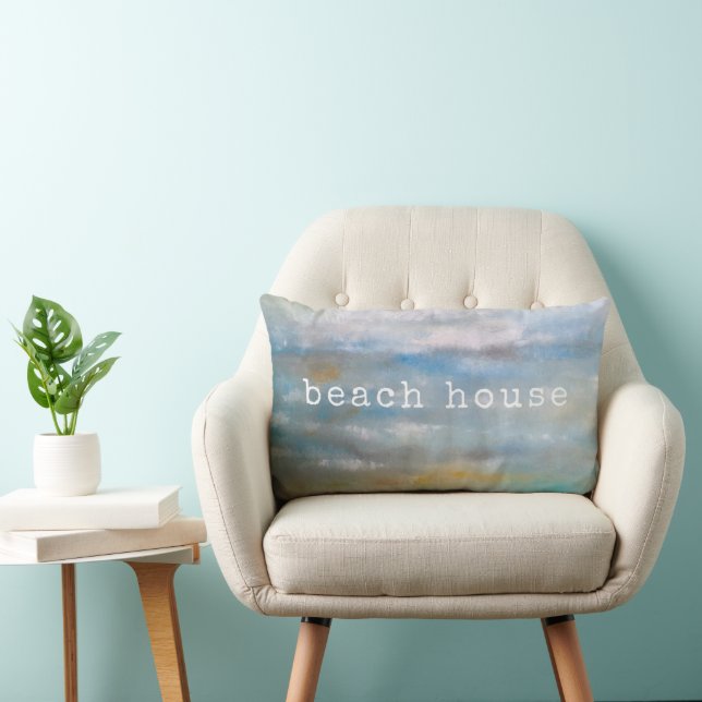 Coussin Rectangle Plage Abstraite Côte Océan Nuages Peinture (Chaise)