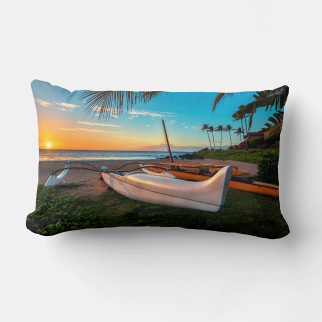 Coussin Rectangle Plage de Maui Sud au coucher du soleil | Maui, Haw (Recto)