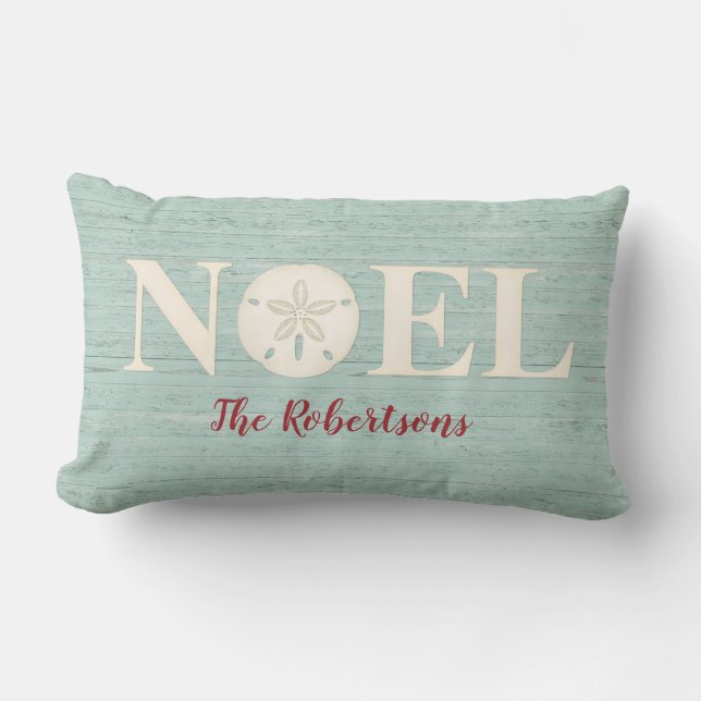 Coussin Rectangle Plage de Noël côtière personnalisée Noel (Recto)