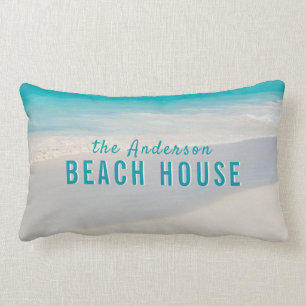 Coussin Rectangle Plage de sable côtière Nom personnalisé "Maison de