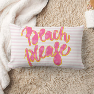 Coussin Rectangle PLAGE S'IL VOUS PLAÎT Typographie rose et devis