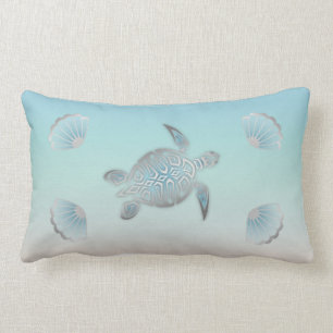 Coussin Rectangle Plage Silver Sea Turtle Style Côtier Turquoise 