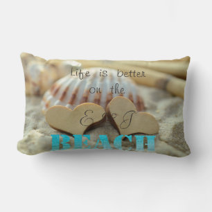 Coussin Rectangle Plage tropicale, Sable, Coquillage, Coeurs